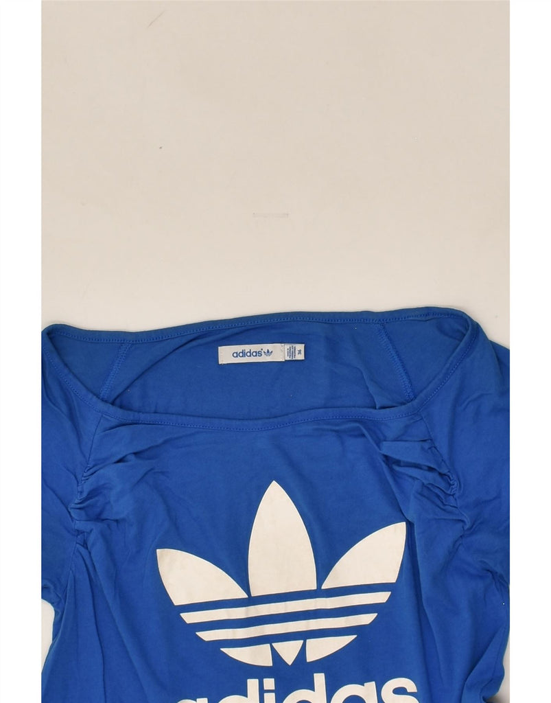 ADIDAS Womens Graphic T-Shirt Top EU 36 Small Blue Cotton | Vintage Adidas | Thrift | Second-Hand Adidas | Used Clothing | Messina Hembry 