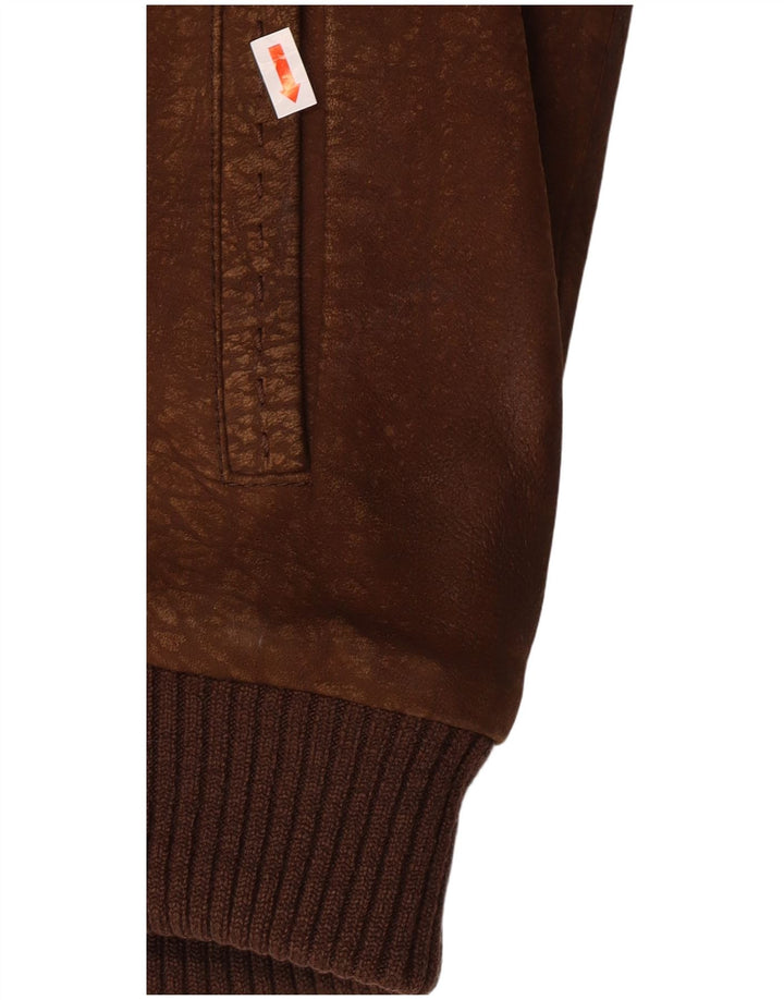 VINTAGE Mens Abstract Pattern Leather Jacket UK 42 XL Brown Leather