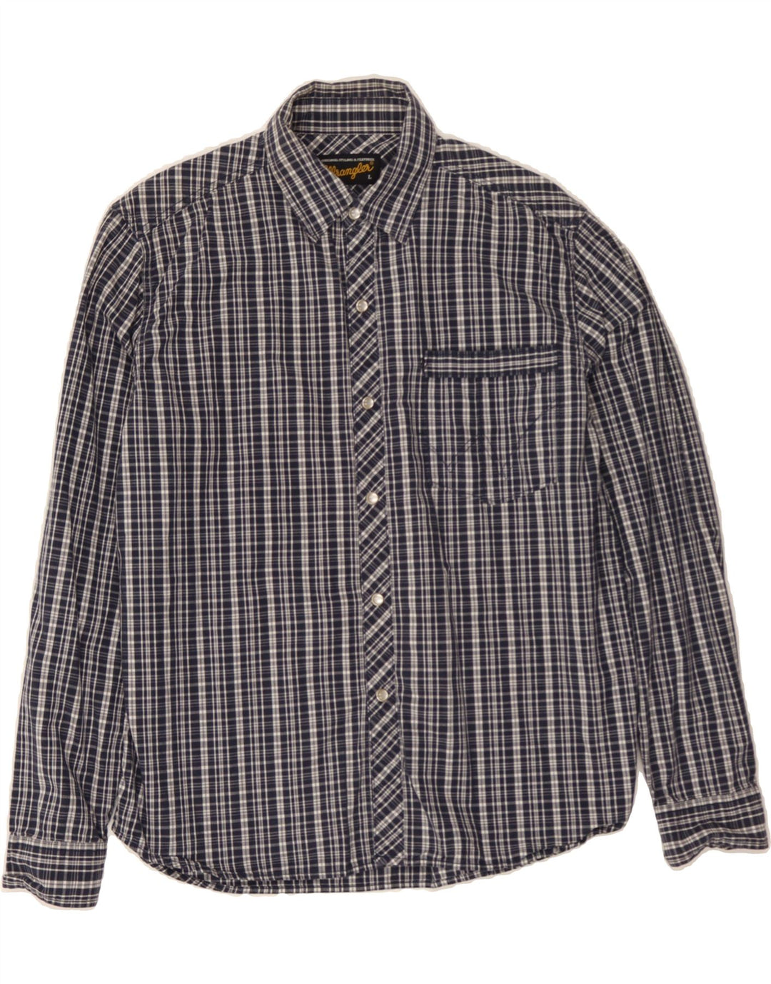 WRANGLER Mens Shirt Large Navy Blue Check Cotton Vintage Wrangler and Second-Hand Wrangler from Messina Hembry 