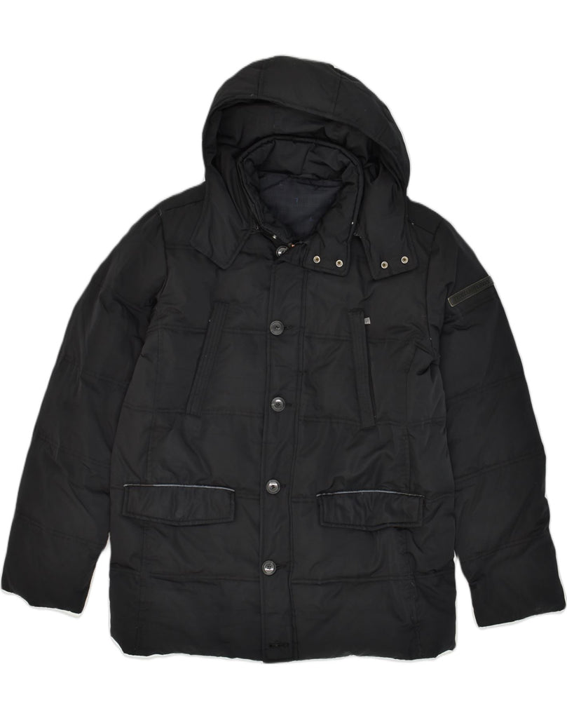 TRUSSARDI Mens Hooded Padded Jacket IT 48 Medium Black Polyester | Vintage Trussardi | Thrift | Second-Hand Trussardi | Used Clothing | Messina Hembry 