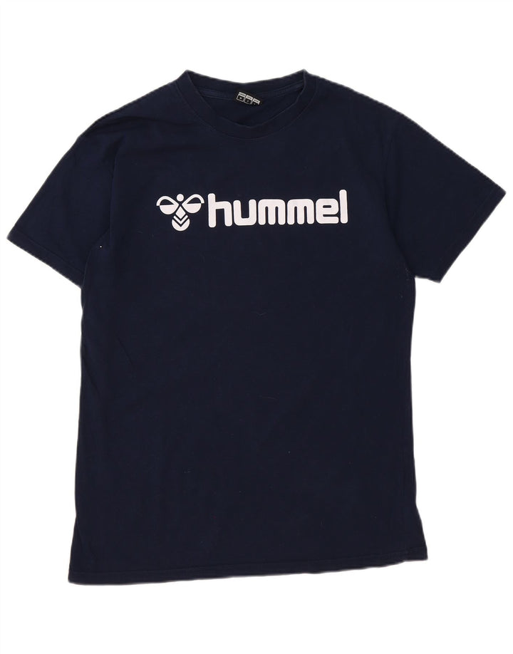 HUMMEL Mens Graphic T-Shirt Top Medium Navy Blue Cotton