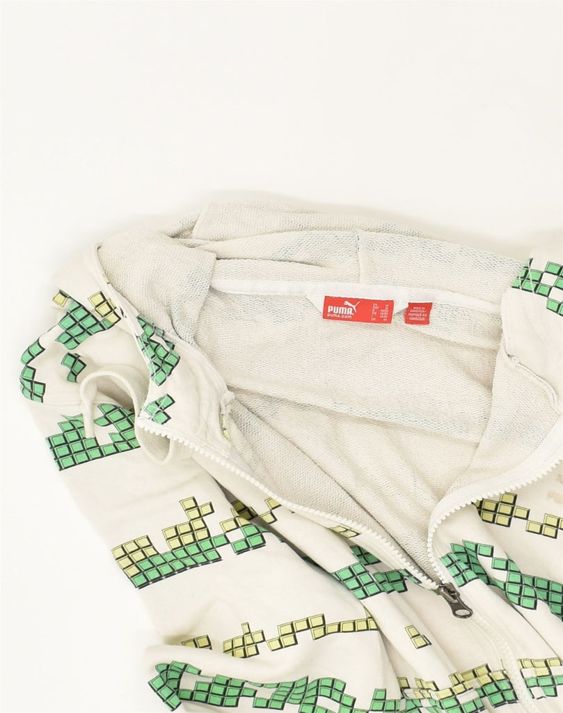 PUMA Mens Zip Hoodie Sweater Medium White Geometric Cotton | Vintage Puma | Thrift | Second-Hand Puma | Used Clothing | Messina Hembry 