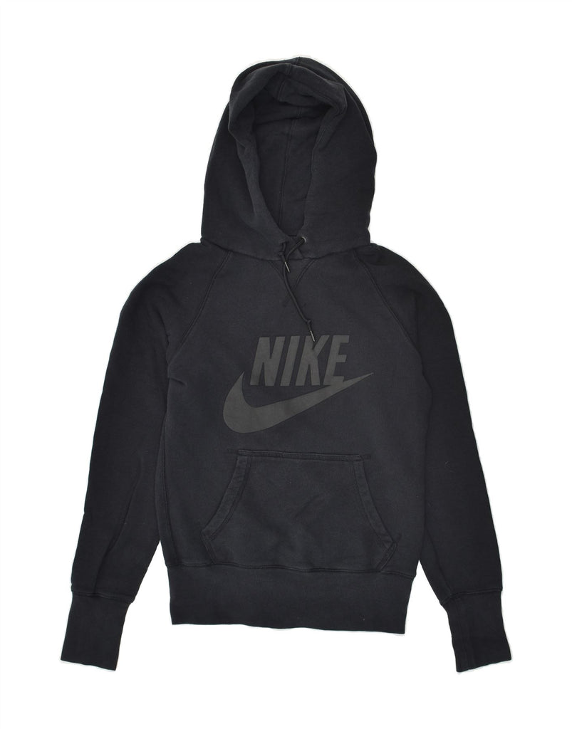 NIKE Womens Graphic Hoodie Jumper UK 10 Small Black Cotton | Vintage Nike | Thrift | Second-Hand Nike | Used Clothing | Messina Hembry 