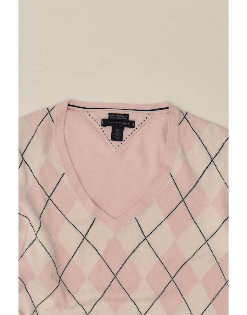 TOMMY HILFIGER Womens V-Neck Jumper Sweater UK 10 Small Pink | Vintage Tommy Hilfiger | Thrift | Second-Hand Tommy Hilfiger | Used Clothing | Messina Hembry 