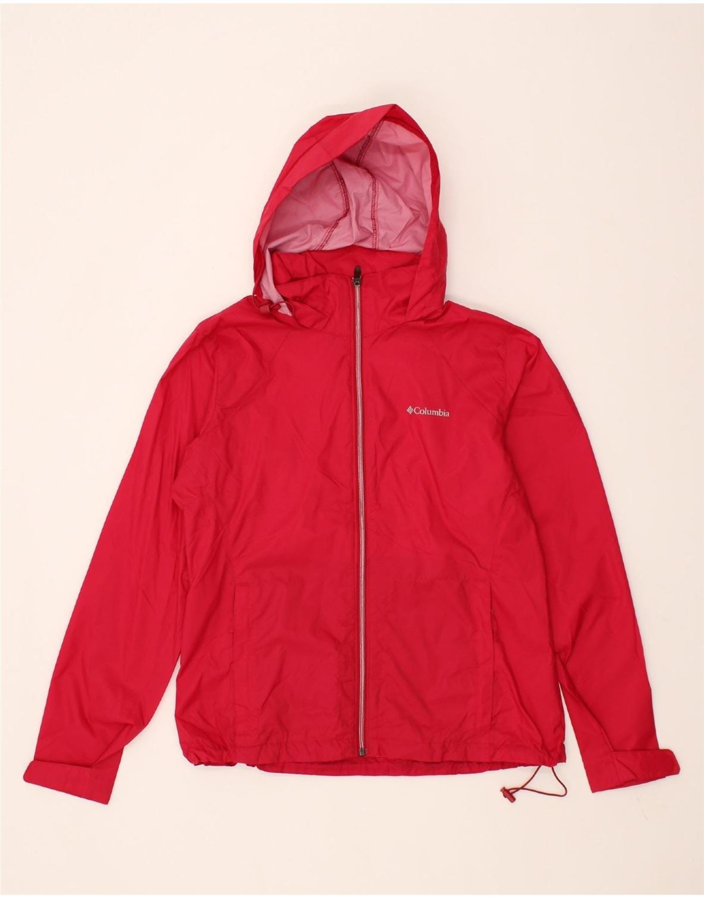 COLUMBIA Womens Hooded Rain Jacket UK 16 Large Red Nylon Vintage
