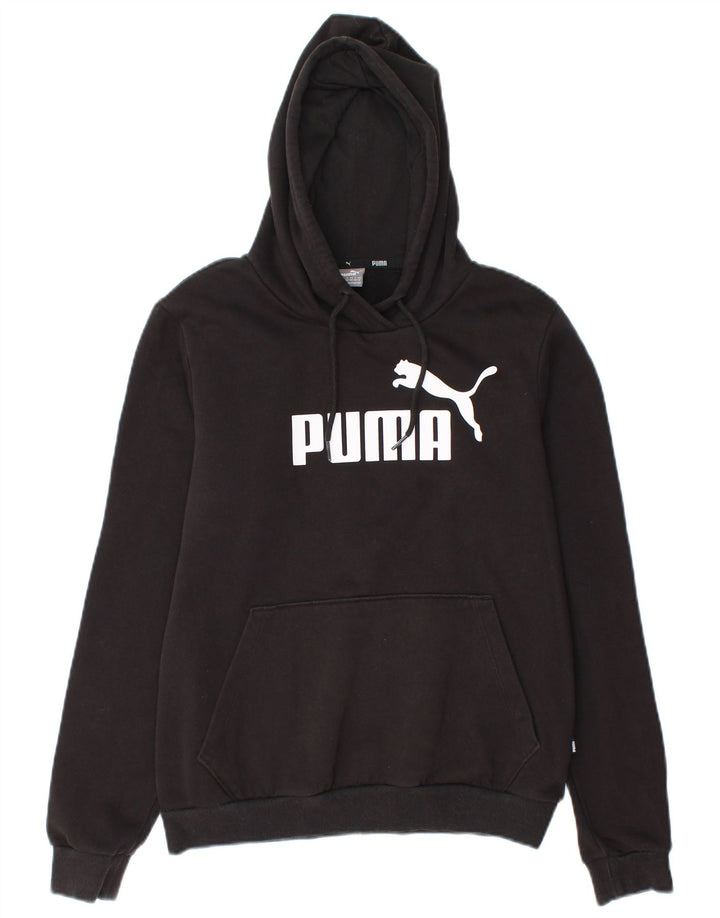 Puma Womens Graphic Hoodie Jumper UK 12 Medium Black Cotton