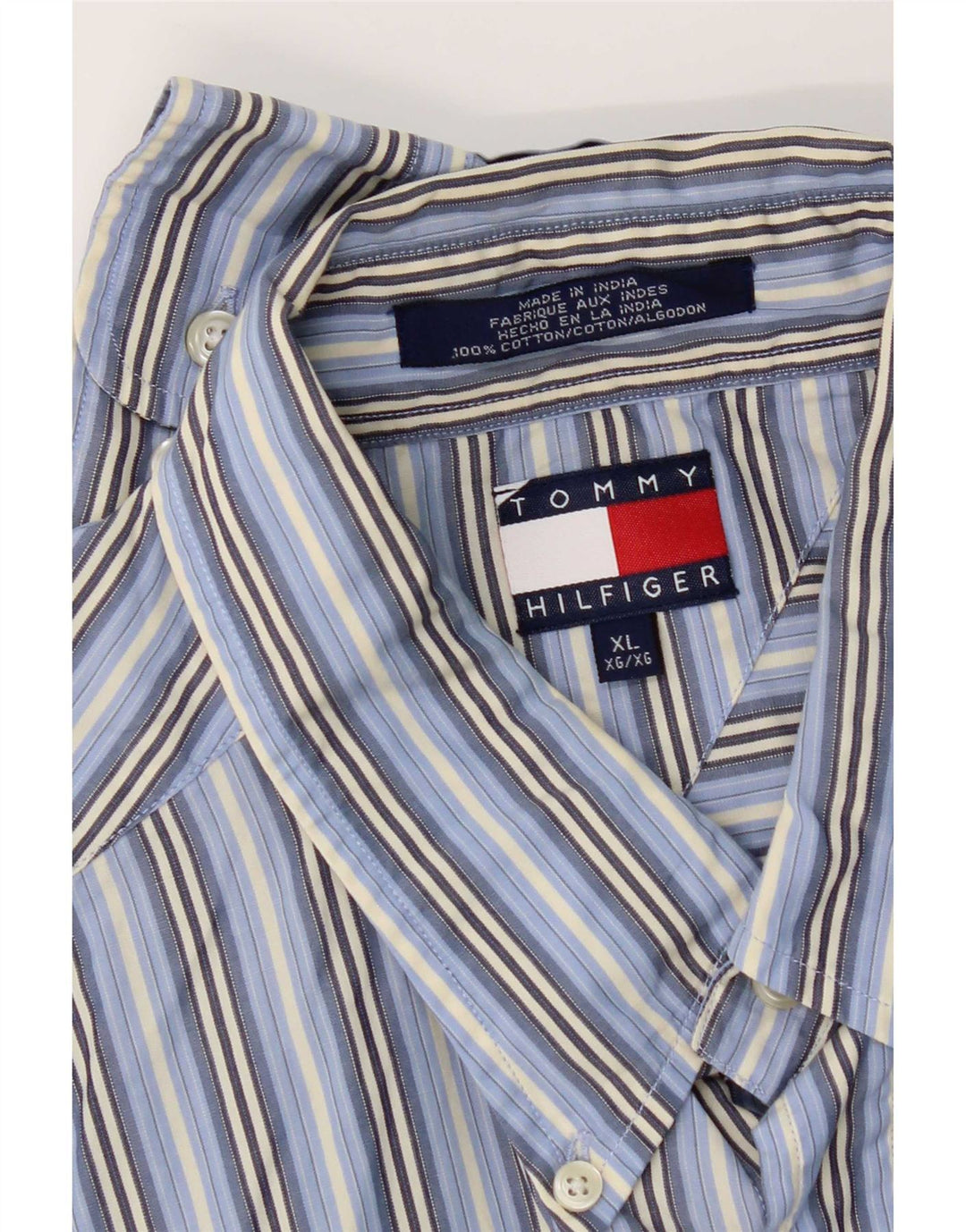 Tommy Hilfiger Mens Shirt XL Blue Striped Cotton