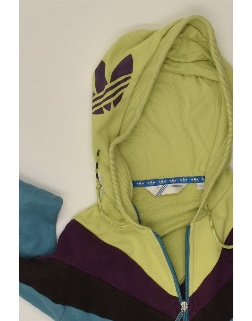 ADIDAS Womens Graphic Zip Hoodie Sweater EU 42 Large Blue Colourblock | Vintage Adidas | Thrift | Second-Hand Adidas | Used Clothing | Messina Hembry 