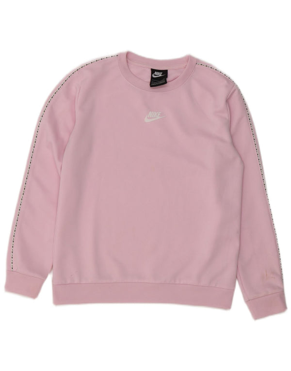 Nike Girls Graphic Sweatshirt Jumper 12-13 Years Large Pink Polyester