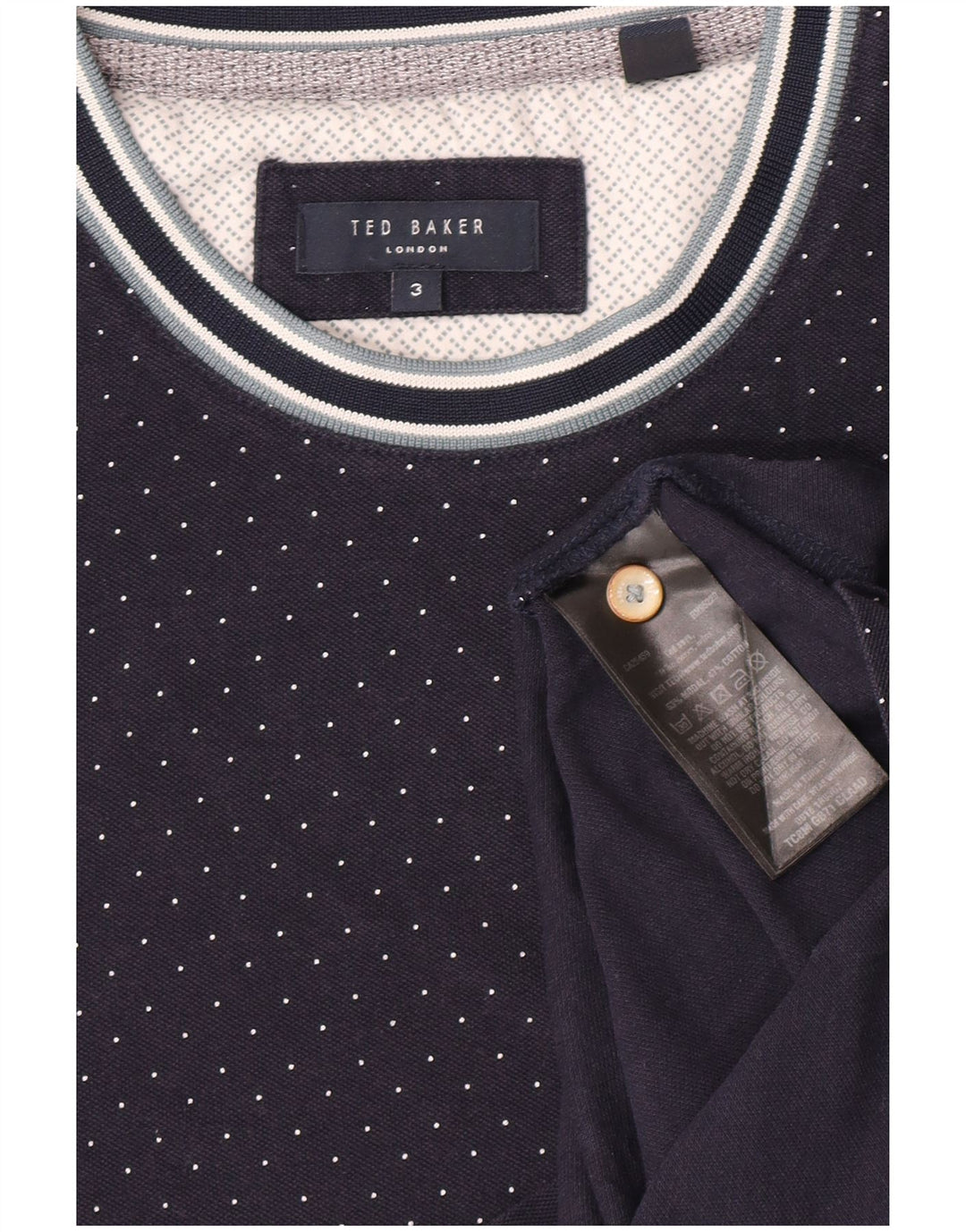 Ted Baker Mens T-Shirt Top Size 3 Medium Navy Blue Spotted Modal