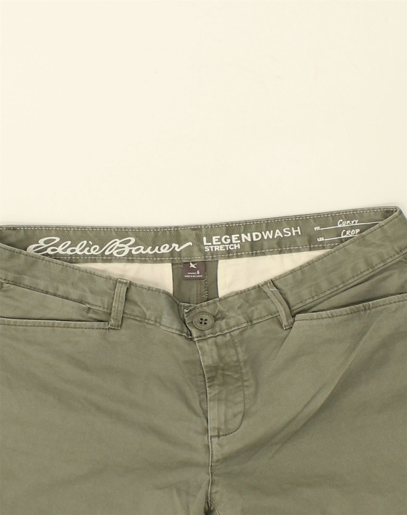 EDDIE BAUER Womens Curvy Curvy Cropped Trousers US 6 Medium W30 L24 Khaki, Vintage & Second-Hand Clothing Online