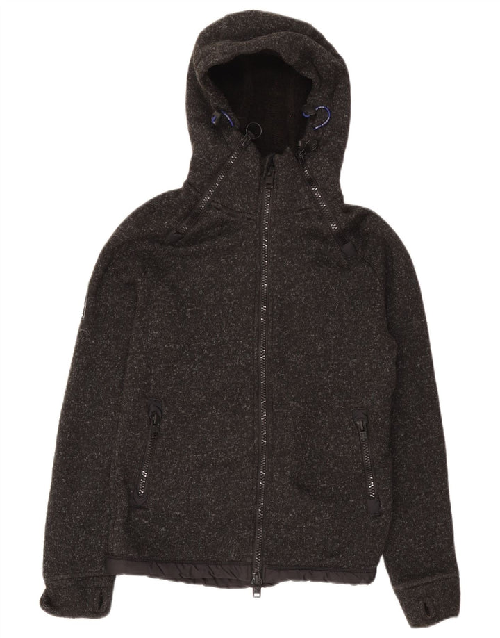Superdry Mens Zip Hoodie Sweater Small Grey Flecked Polyester