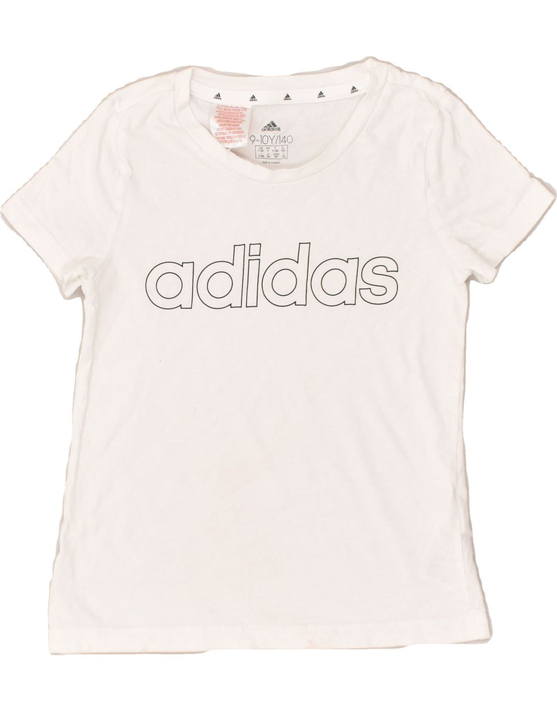 ADIDAS Girls Graphic T-Shirt Top 9-10 Years White Cotton | Vintage Adidas | Thrift | Second-Hand Adidas | Used Clothing | Messina Hembry 