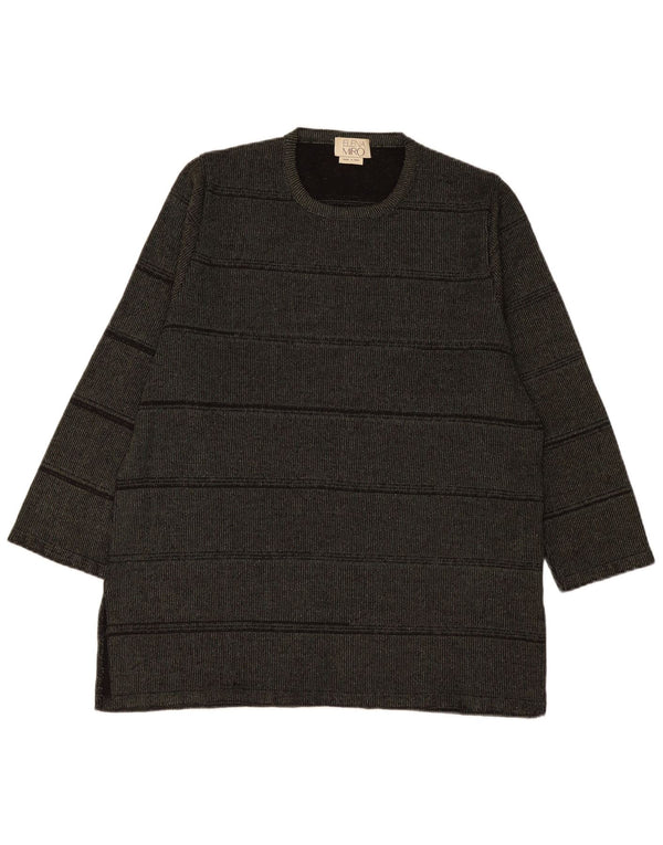 ELENA MIRO Womens Crew Neck Jumper Sweater UK 18 XL Khaki Striped Viscose