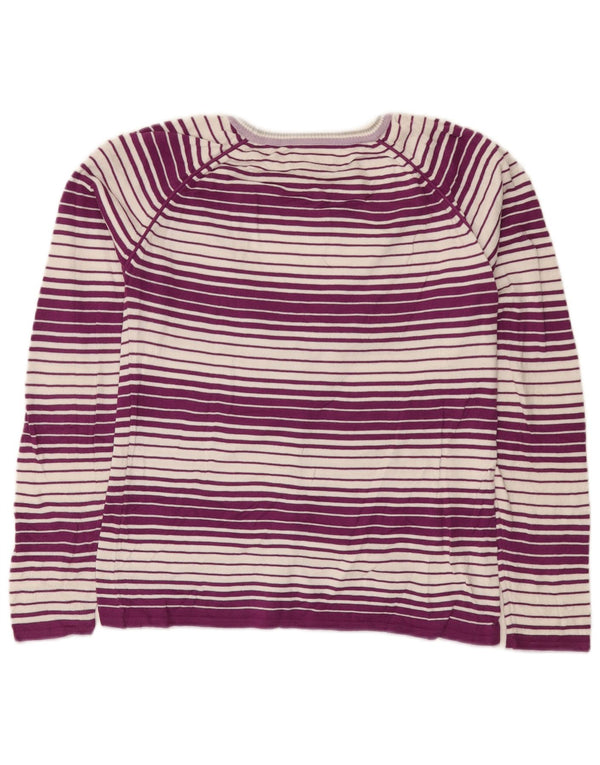 Sergio Tacchini Womens Cardigan Sweater UK 12 Medium Purple Striped Cotton