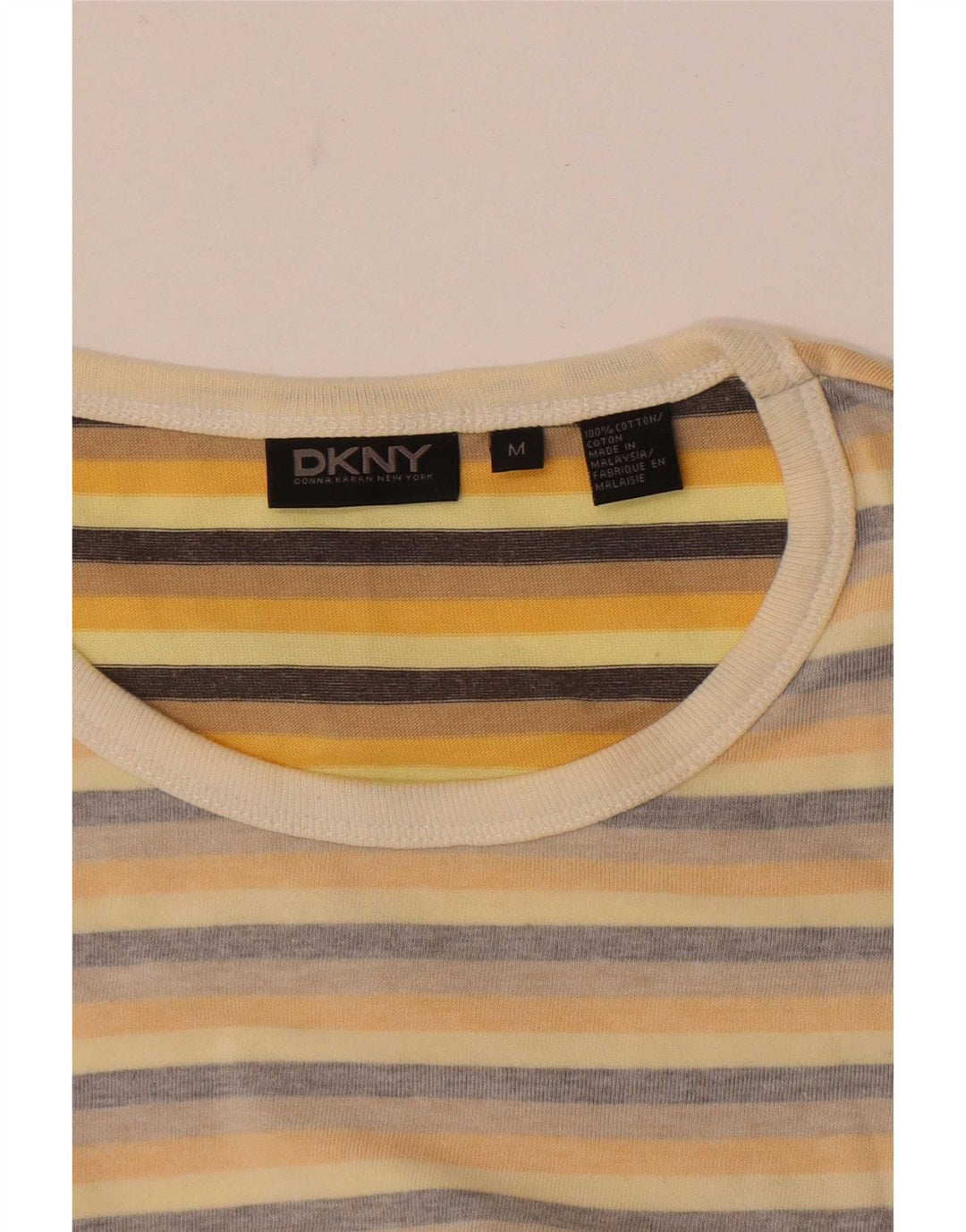 Dkny Mens T-Shirt Top Medium Beige Striped Cotton