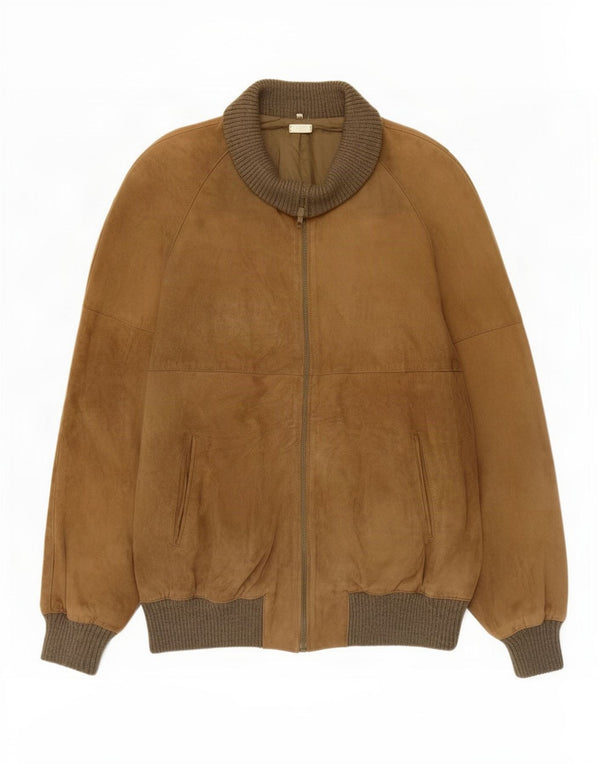 Vintage Mens Bomber Suede Jacket UK 38 Medium Beige