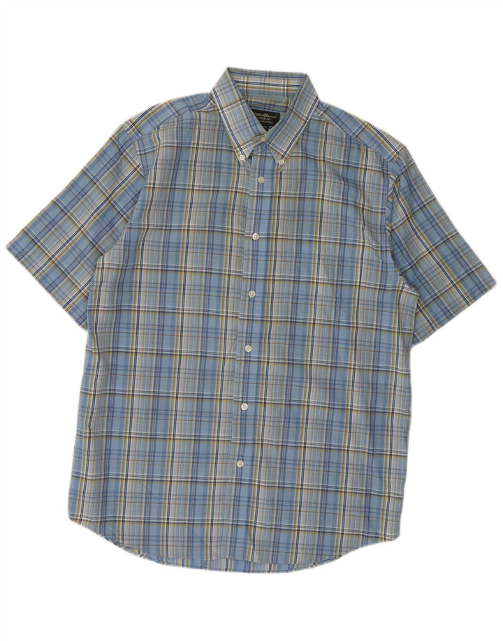 EDDIE BAUER Mens Relaxed Fit Short Sleeve Shirt Medium Blue Check Cotton