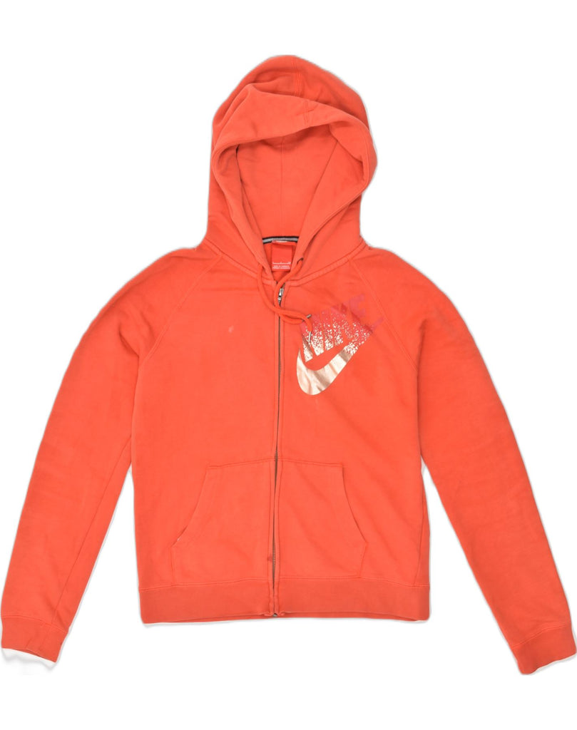 NIKE Womens Graphic Zip Hoodie Sweater UK 10 Small Orange Cotton | Vintage Nike | Thrift | Second-Hand Nike | Used Clothing | Messina Hembry 