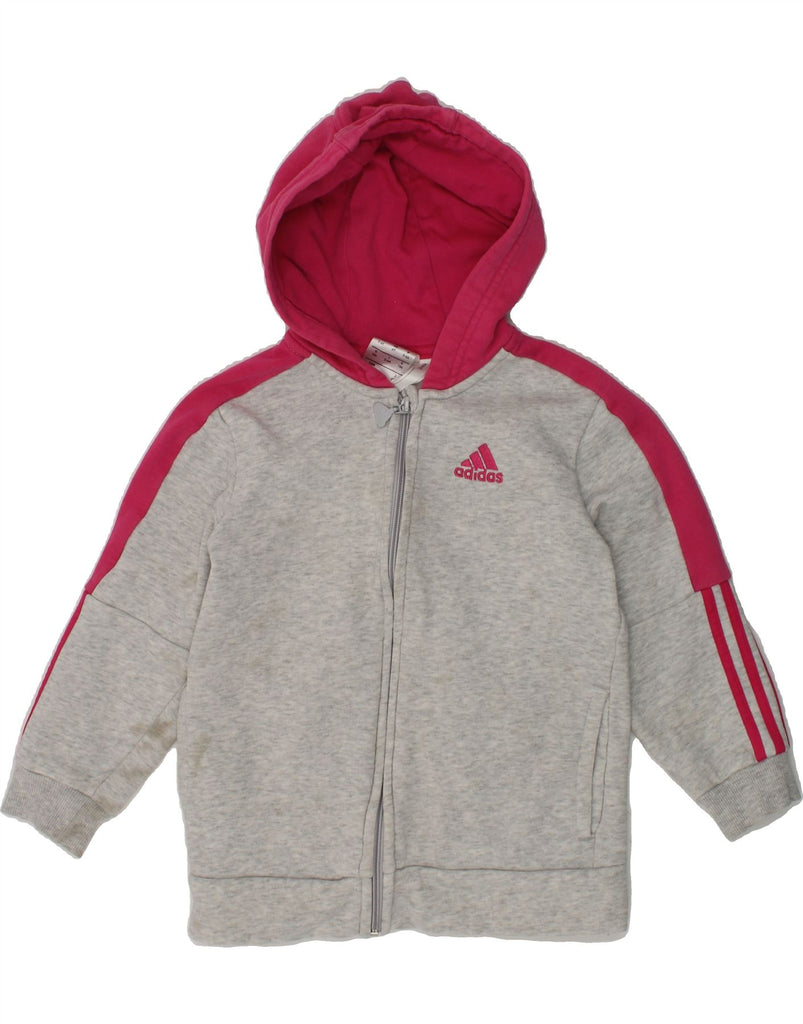 ADIDAS Girls Zip Hoodie Sweater 3-4 Years Grey Colourblock Cotton | Vintage Adidas | Thrift | Second-Hand Adidas | Used Clothing | Messina Hembry 