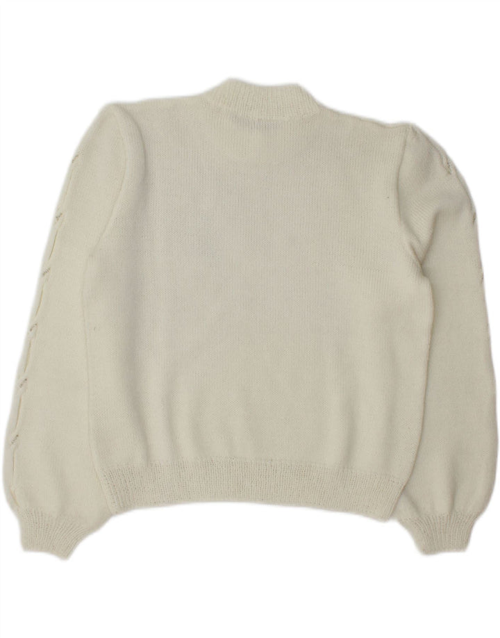 VINTAGE Womens Crop Crew Neck Jumper Sweater UK 14 Medium White Vintage Vintage and Second-Hand Vintage from Messina Hembry 