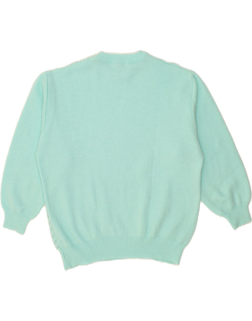 VINTAGE Womens 3/4 Sleeve Crew Neck Jumper Sweater EU 46 XL Turquoise Vintage Vintage and Second-Hand Vintage from Messina Hembry 