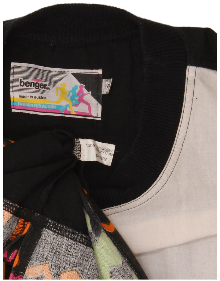 BENGER Womens Graphic Top 3/4 Sleeve EU 38 Medium Black Colourblock
