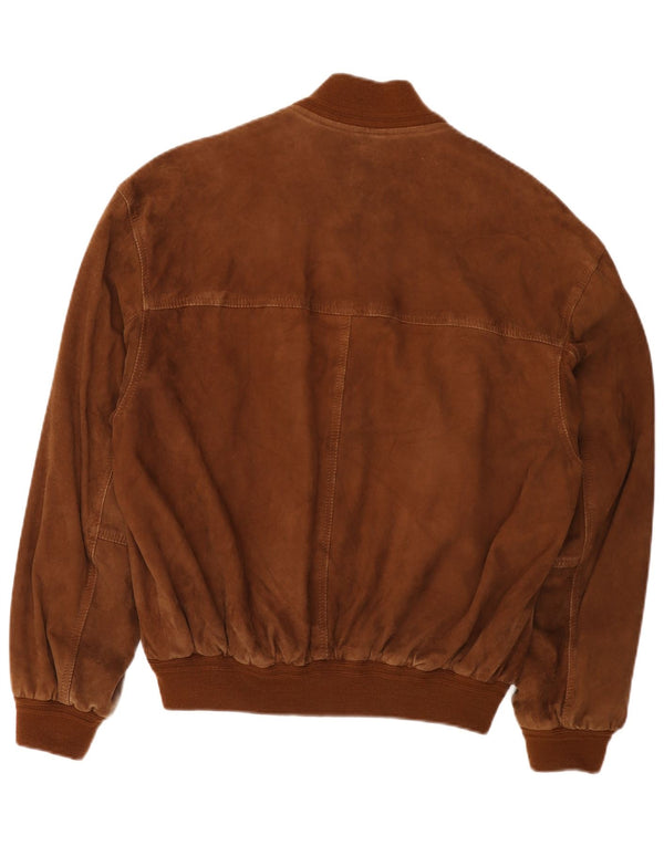 Vintage Mens Suede Bomber Jacket IT 50 Large Brown Leather