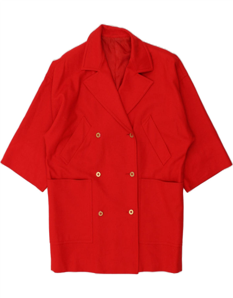 MARELLA Womens 3/4 Sleeve Double Breasted Coat UK 10 Small Red Acetate | Vintage Marella | Thrift | Second-Hand Marella | Used Clothing | Messina Hembry 