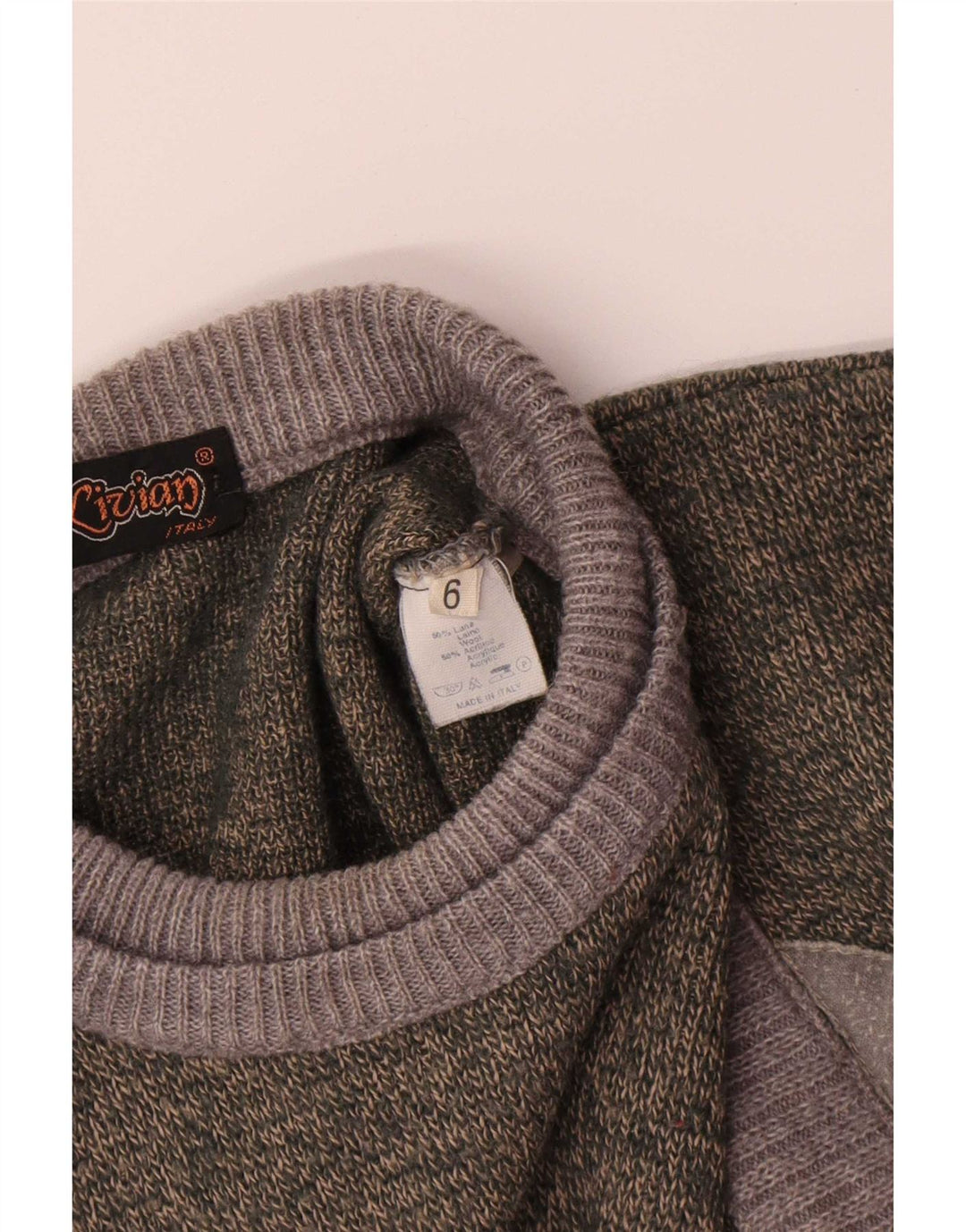 Vintage Mens Crew Neck Jumper Sweater Large Green Colourblock Wool