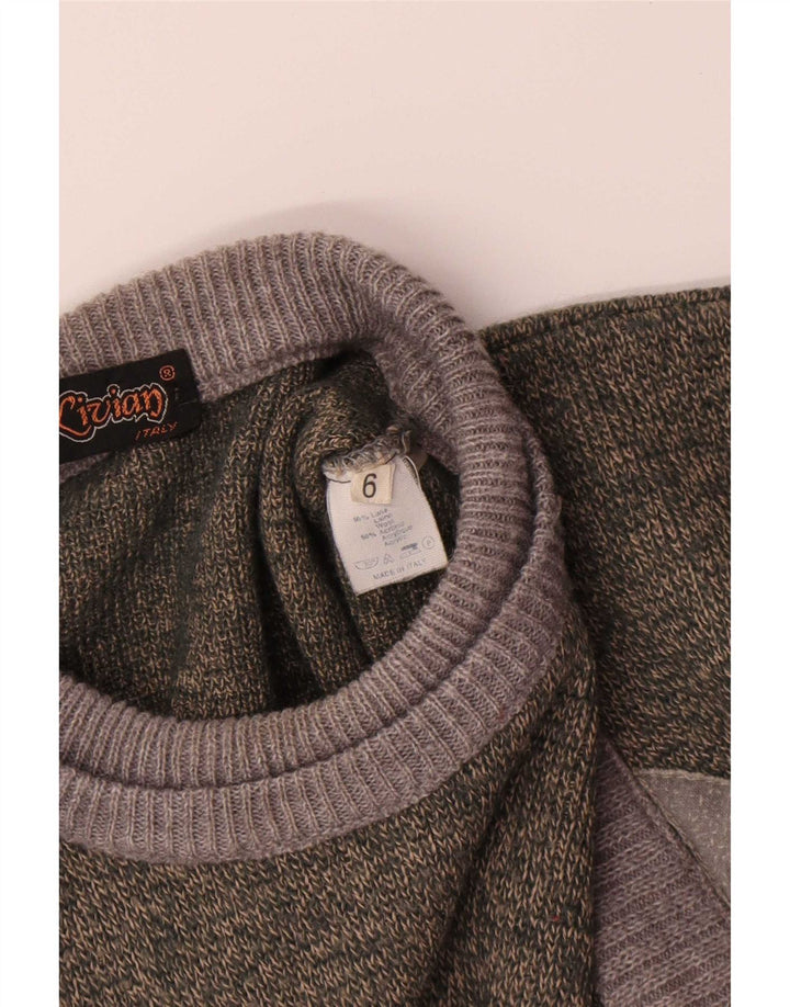 Vintage Mens Crew Neck Jumper Sweater Large Green Colourblock Wool