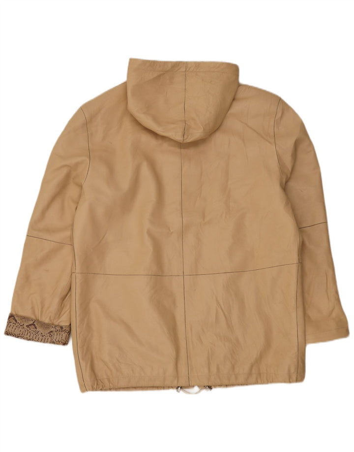 Michel Womens Hooded Oversized Leather Jacket IT 44 Medium Beige Leather