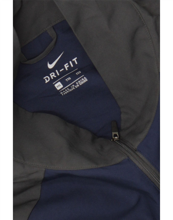 NIKE Mens Dri Fit Tracksuit Top Jacket 2XL Navy Blue Colourblock Polyester Vintage Nike and Second-Hand Nike from Messina Hembry 