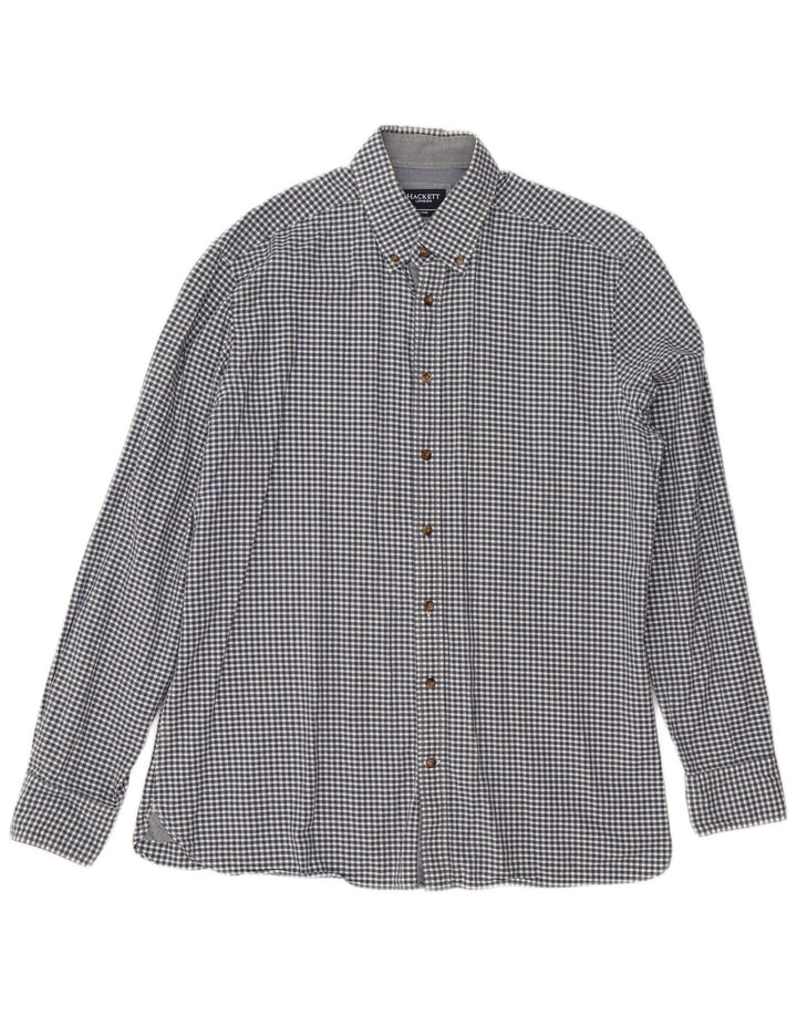 Hackett Mens Slim Fit Shirt Large Navy Blue Gingham Cotton