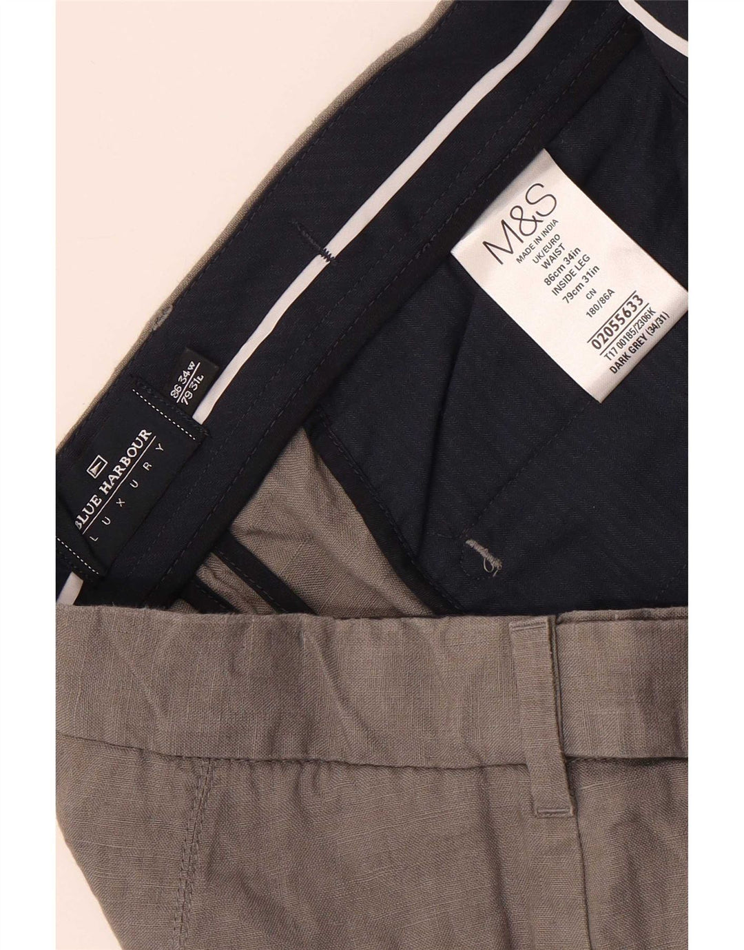 Marks & Spencer Mens Blue Harbour Straight Chino Trousers W34 L31 Grey