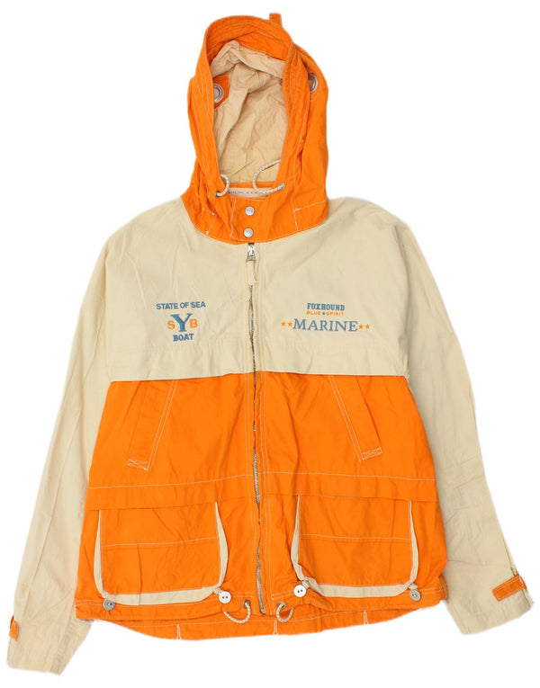 Foxhound Mens Hooded Windbreaker Jacket UK 42 XL Orange Colourblock Cotton