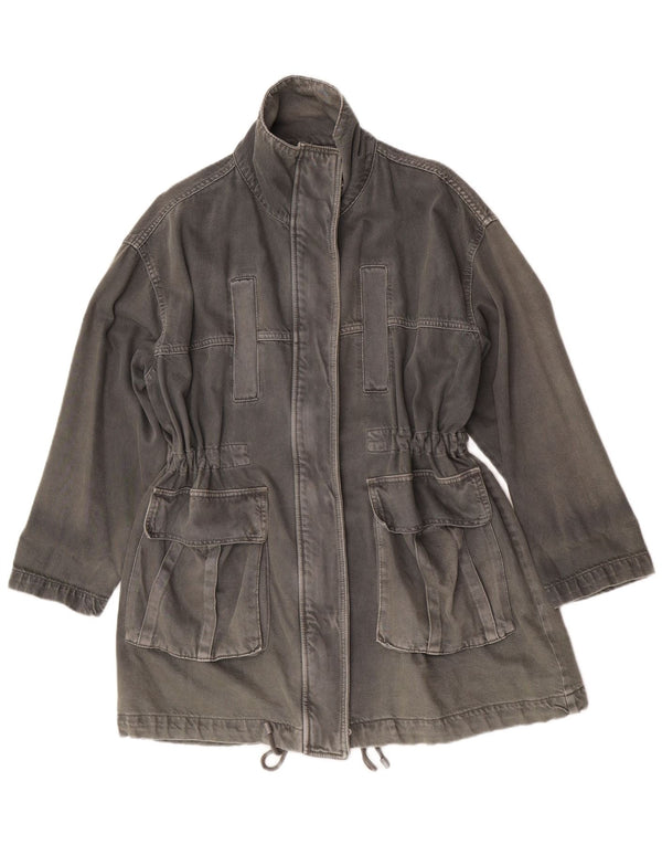 Zara Womens Oversized Denim Coat UK 10 Small Grey Cotton
