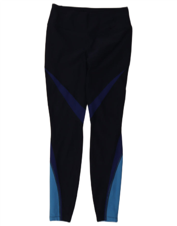 Nike Womens Dri Fit Leggings UK 12 Medium Navy Blue Colourblock