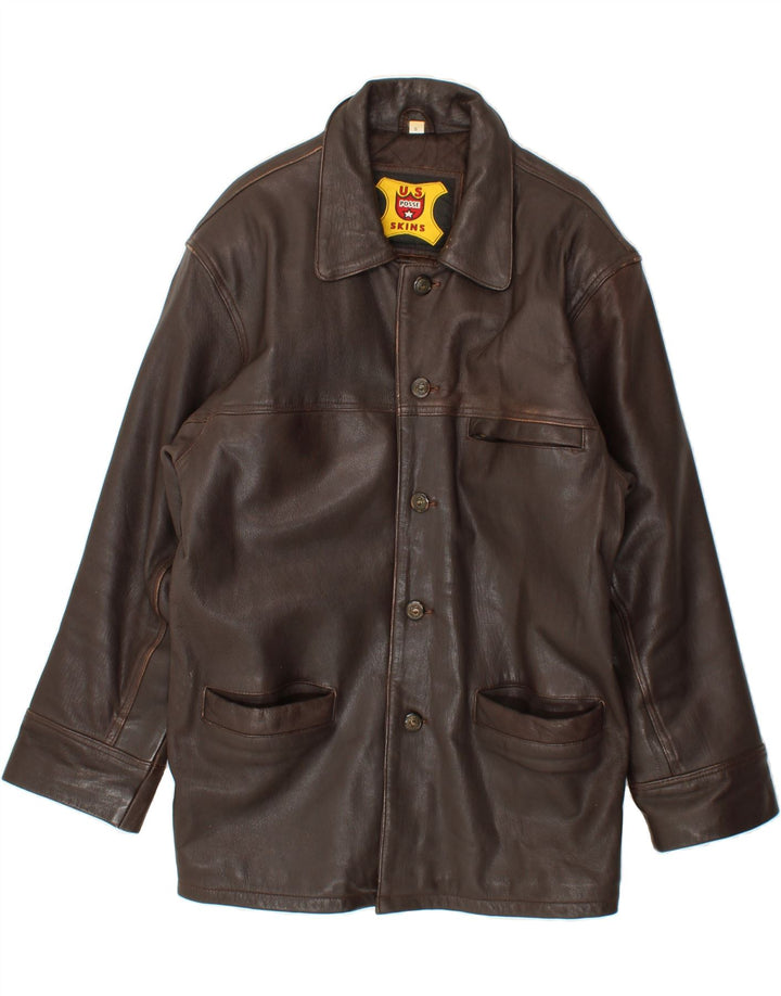 U.S. POSSE SKINS Mens Leather Jacket UK 36 Small Brown Leather Vintage U.S. Posse Skins and Second-Hand U.S. Posse Skins from Messina Hembry 