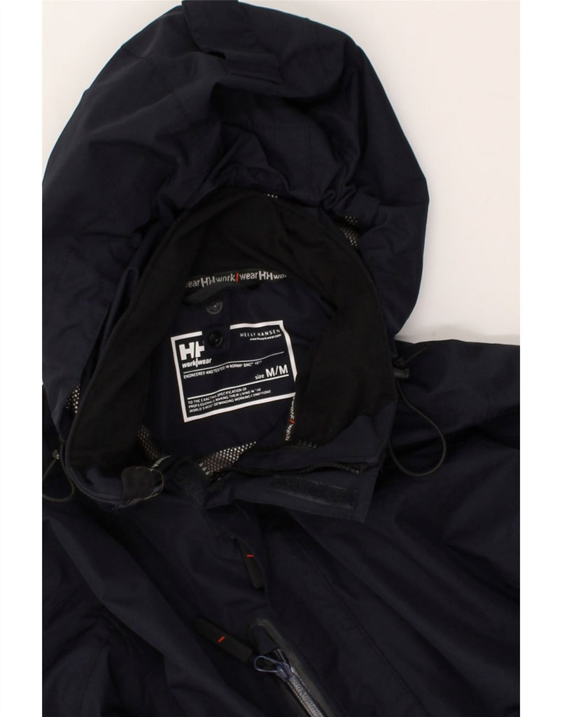 HELLY HANSEN Mens Workwear Hooded Rain Jacket UK 38 Medium Navy Blue | Vintage Helly Hansen | Thrift | Second-Hand Helly Hansen | Used Clothing | Messina Hembry 