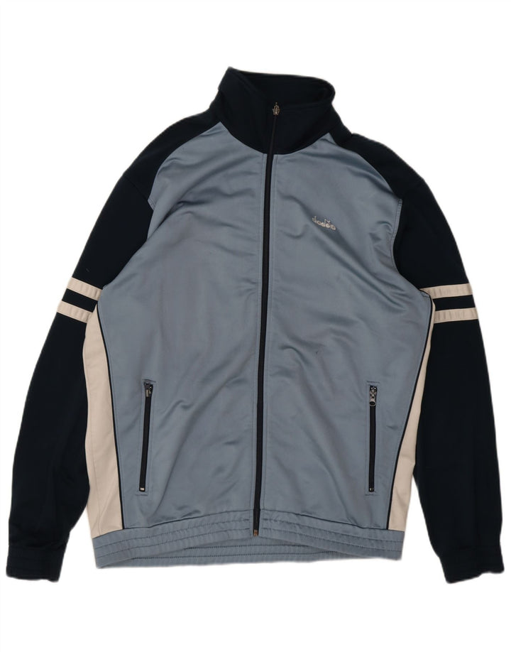 Diadora Mens Tracksuit Top Jacket UK 44 XL Blue Colourblock Polyester