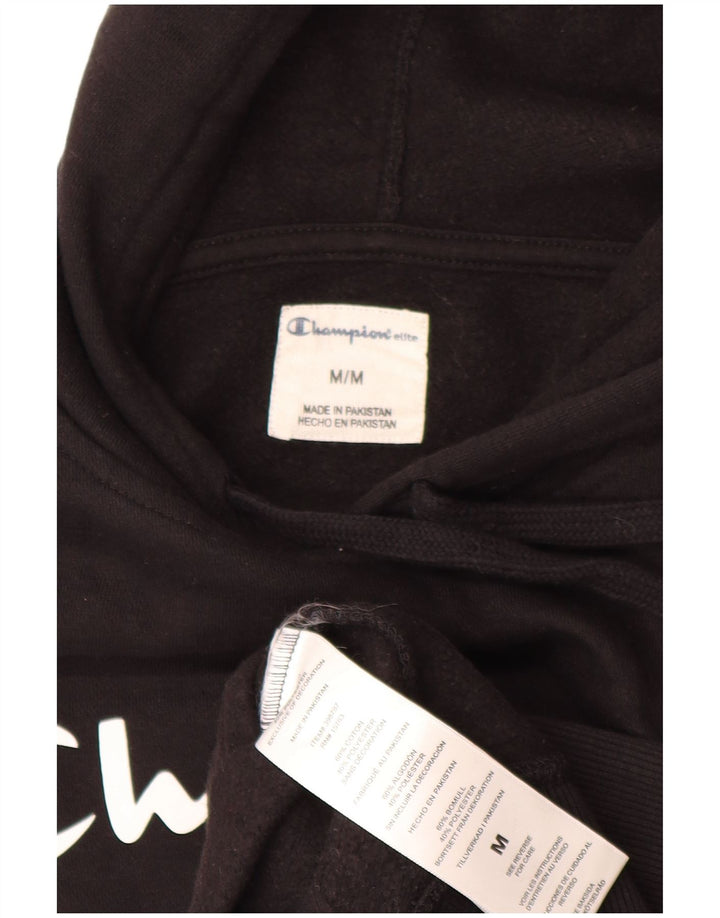 Champion Mens Graphic Hoodie Jumper Medium Black Cotton