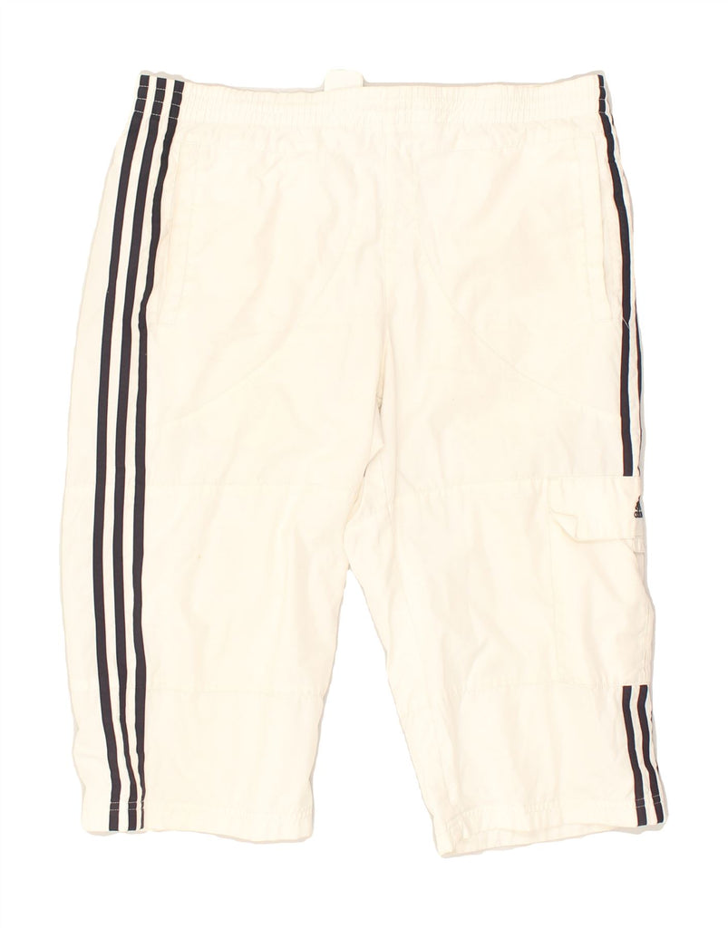 ADIDAS Mens Bermuda Sport Shorts Small Off White Polyester | Vintage Adidas | Thrift | Second-Hand Adidas | Used Clothing | Messina Hembry 