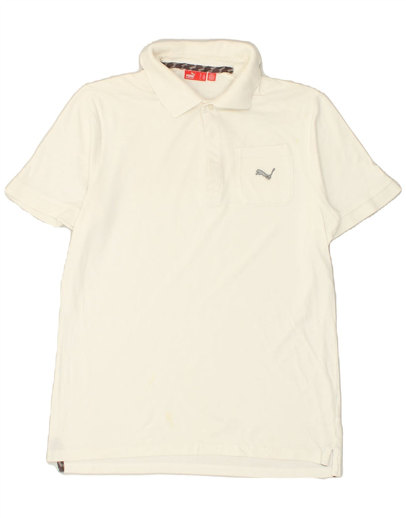 PUMA Mens Polo Shirt Medium White Cotton | Vintage Puma | Thrift | Second-Hand Puma | Used Clothing | Messina Hembry 