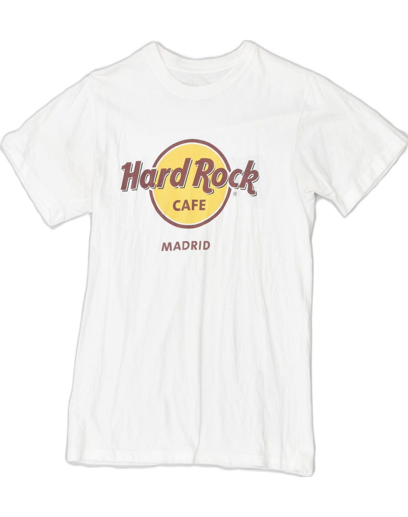 HARD ROCK CAFE Mens Madrid Graphic T-Shirt Top Small White Cotton | Vintage | Thrift | Second-Hand | Used Clothing | Messina Hembry 