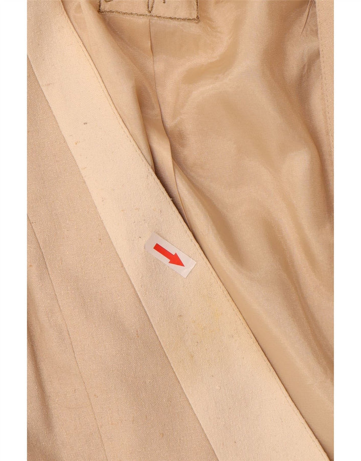 Vintage Womens Longline 1 Button Blazer Jacket UK 10 Small Beige Silk