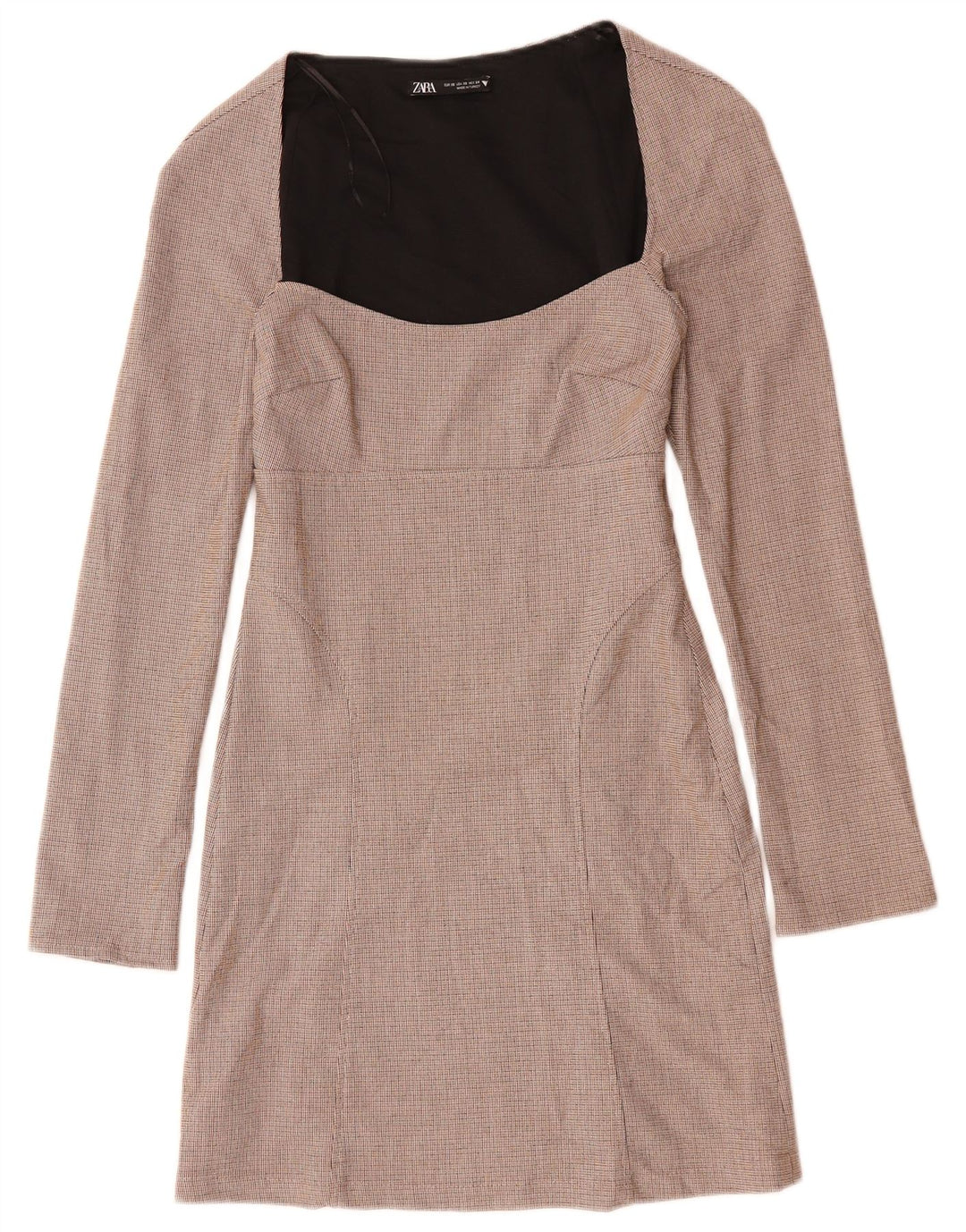 ZARA Womens Long Sleeve Sheath Dress UK 6 XS Red Check Polyester