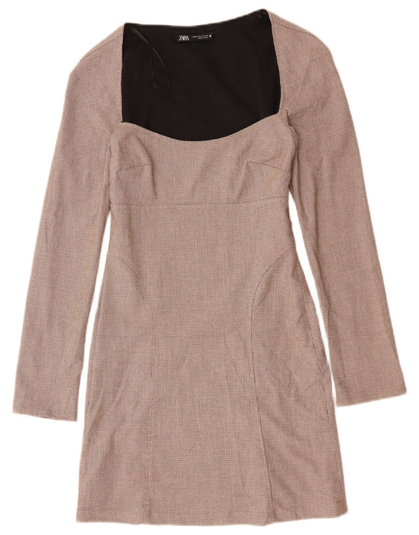 ZARA Womens Long Sleeve Sheath Dress UK 6 XS Red Check Polyester