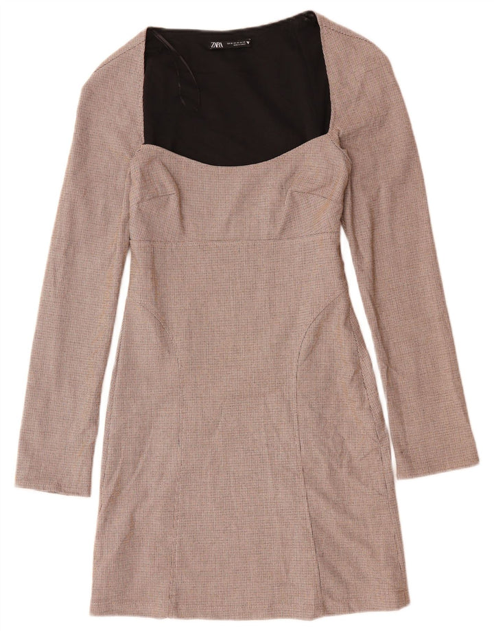 ZARA Womens Long Sleeve Sheath Dress UK 6 XS Red Check Polyester