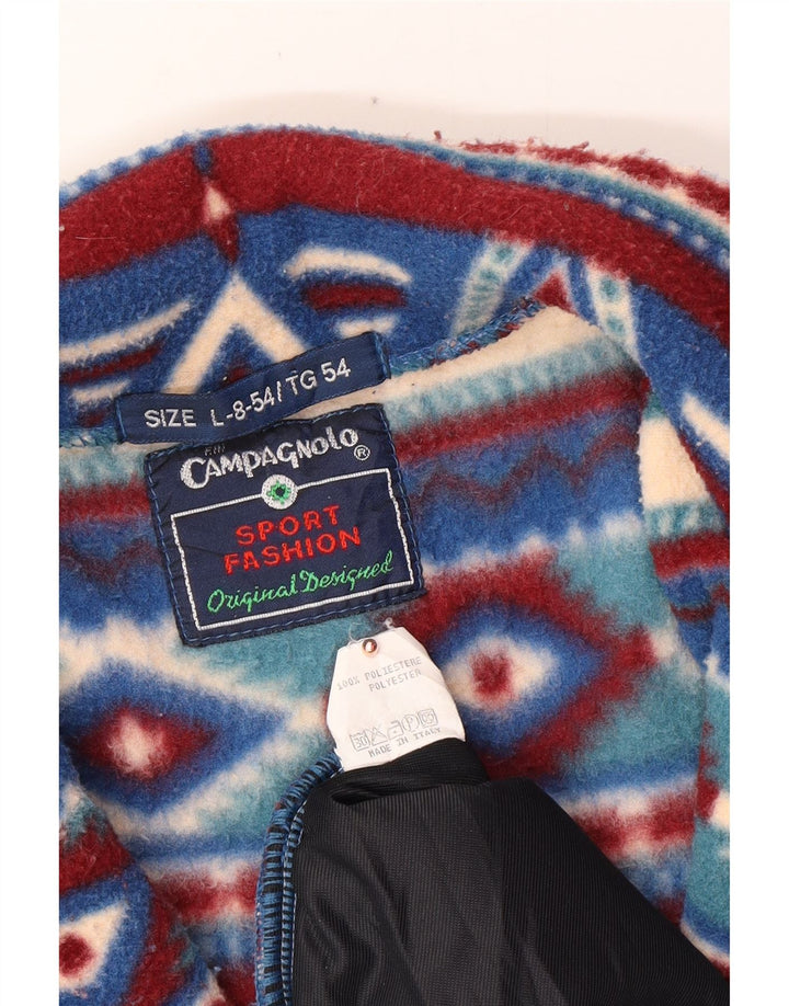 CAMPAGNOLO Mens Fleece Jacket UK 40 Large Blue Geometric Polyester